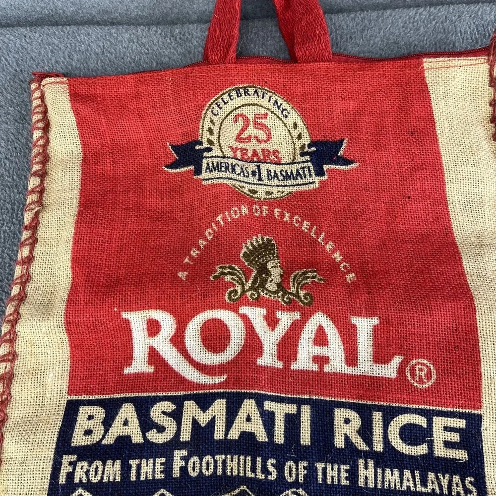 Royal Basmati Burlap Rice Bag‎ with Zipper Red Handles 18